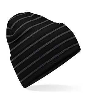 Unisex čepice (Beechfield Original Deep Cuffed Striped Beanie) > černá/šedá (graphite)