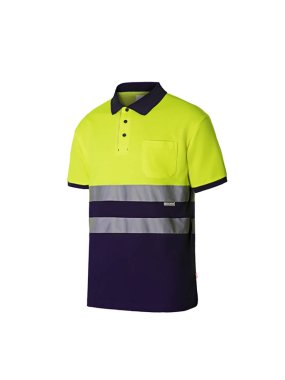 Pánská polokošile (VELILLA HV SS TWO-TONE COTTON POLO)>modrá (navy) / žlutá (hi-vis)>4XL