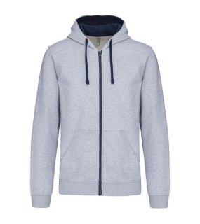 Unisex mikina (KARIBAN CONTRAST HOODED FULL ZIP SWEATSHIRT)>šedá (oxford) / modrá (navy)>M